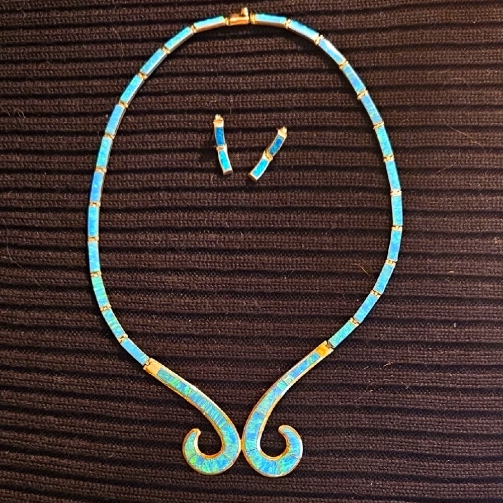 Australian Opal and Sterling Silver Necklace And Earrings